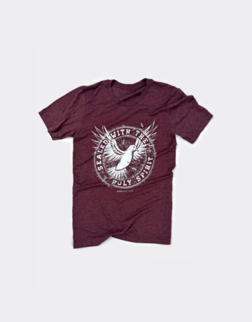 Christian shirt displaying a dove and phrase "Sealed with the Holy Spirit"