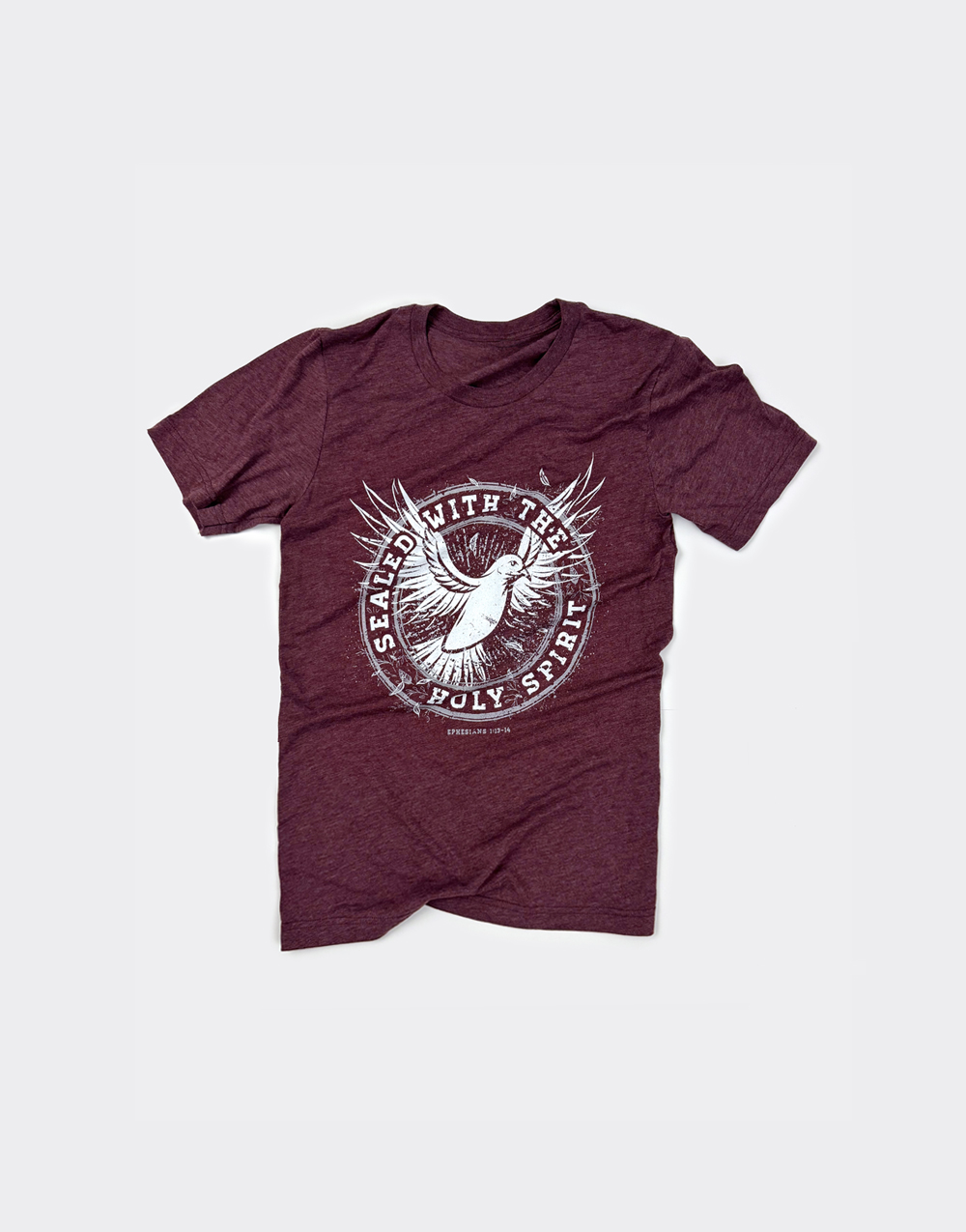 Christian shirt displaying a dove and phrase "Sealed with the Holy Spirit"