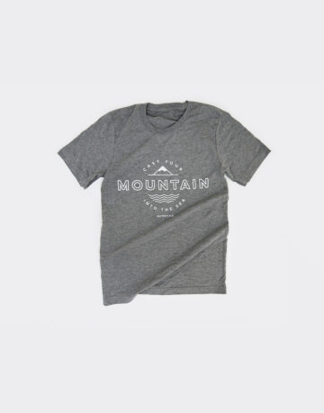 Christian shirt displaying a mountain and water