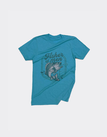 Christian shirt displaying bass getting caught by a fisherman